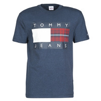 textil Herre T-shirts m. korte ærmer Tommy Jeans TJM PLAID CENTRE FLAG TEE Marineblå