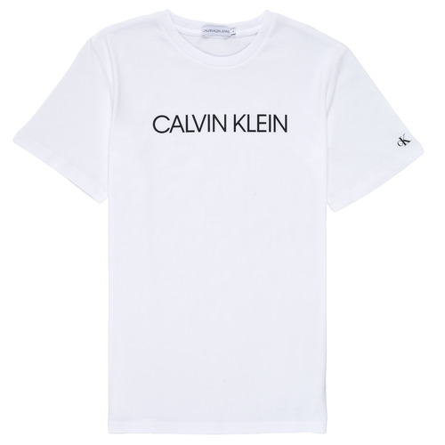 Calvin Klein Jeans INSTITUTIONAL T-SHIRT Hvid - Gratis fragt | Spartoo.dk ! - textil T-shirts korte ærmer Barn 160,00 Kr
