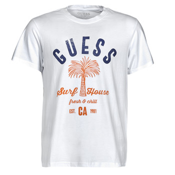 textil Herre T-shirts m. korte ærmer Guess SURF HOUSE CN SS TEE Hvid / Blå / Marineblå