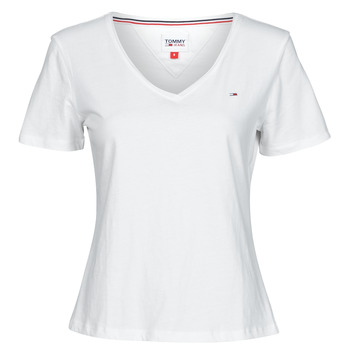 textil Dame T-shirts m. korte ærmer Tommy Jeans SOFT JERSEY V NECK Hvid