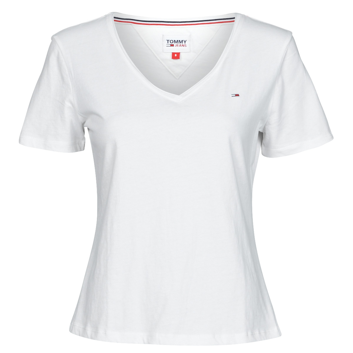 textil Dame T-shirts m. korte ærmer Tommy Jeans SOFT JERSEY V NECK Hvid