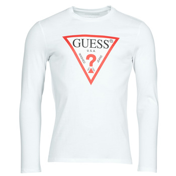 textil Herre Langærmede T-shirts Guess CN LS ORIGINAL LOGO TEE Hvid