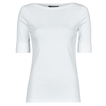 textil Dame Langærmede T-shirts Lauren Ralph Lauren JUDY-ELBOW SLEEVE-KNIT Hvid