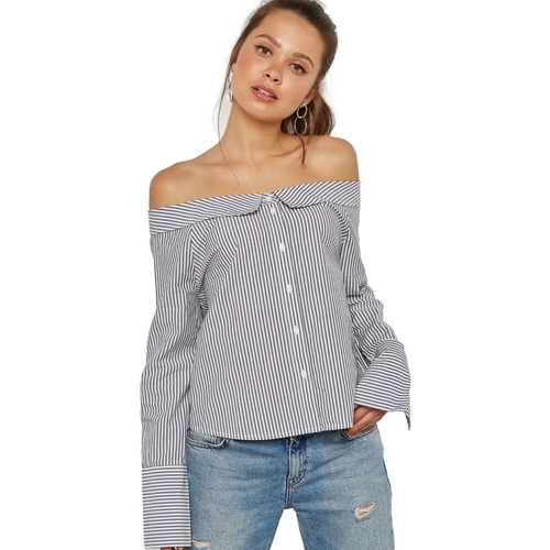 textil Dame Toppe / Bluser Only Off Shoulders Bambi Top - Bright White Night Sky Blå