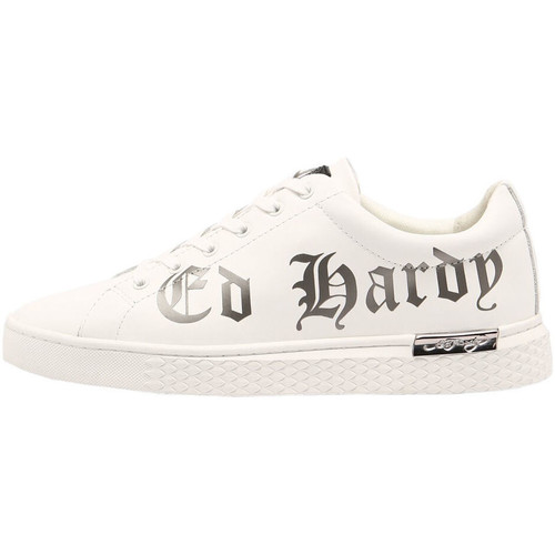Sko Herre Sneakers Ed Hardy Script low top white-gun metal Hvid