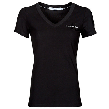 textil Dame T-shirts m. korte ærmer Calvin Klein Jeans MONOGRAM LOGO V-NECK TEE Sort
