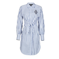 textil Dame Korte kjoler Lauren Ralph Lauren ESSIEN-LONG SLEEVE-DAY DRESS Marineblå / Hvid