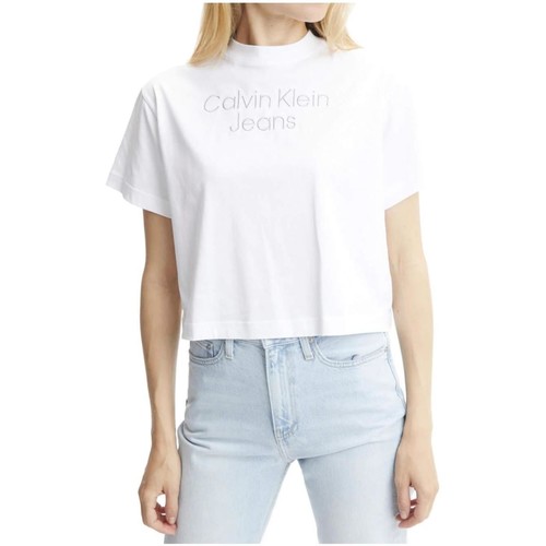 textil Dame T-shirts m. korte ærmer Calvin Klein Jeans  Hvid