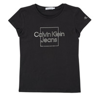 textil Pige T-shirts m. korte ærmer Calvin Klein Jeans METALLIC BOX SLIM FIT T-SHIRT Sort