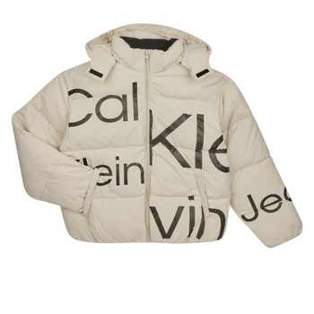 textil Pige Dynejakker Calvin Klein Jeans BOLD INSTITUTIONAL LOGO PUFFER JACKET Hvid