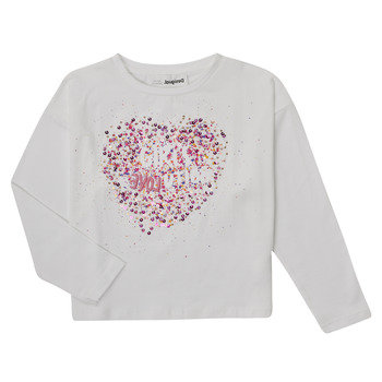 textil Pige Langærmede T-shirts Desigual ALBA Hvid / Pink