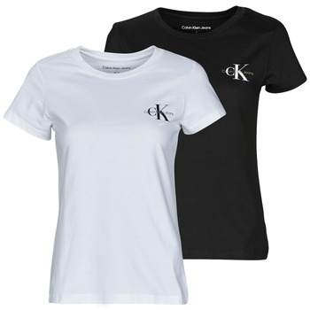 textil Dame T-shirts m. korte ærmer Calvin Klein Jeans 2-PACK MONOLOGO SLIM TEE Sort / Hvid