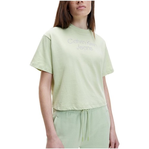 textil Dame T-shirts m. korte ærmer Calvin Klein Jeans  Grøn