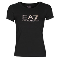 textil Dame T-shirts m. korte ærmer Emporio Armani EA7 8NTT66 Sort / Logo / Iriserende / Arc / En / Himmelblå