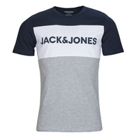 textil Herre T-shirts m. korte ærmer Jack & Jones JJELOGO BLOCKING TEE Marineblå / Grå / Hvid