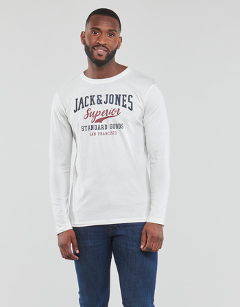 textil Herre Langærmede T-shirts Jack & Jones JJELOGO TEE LS O-NECK 2 COL Hvid