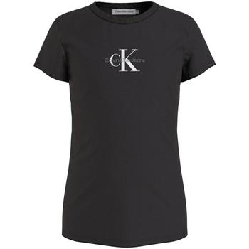 textil Pige T-shirts m. korte ærmer Calvin Klein Jeans  Sort
