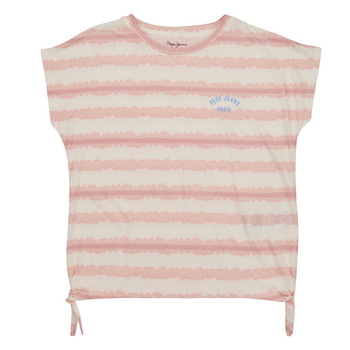 textil Pige T-shirts m. korte ærmer Pepe jeans PETRONILLE Hvid / Pink