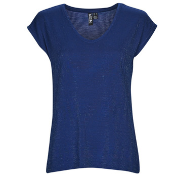 textil Dame Toppe / T-shirts uden ærmer Pieces PCBILLO TEE LUREX STRIPES Blå