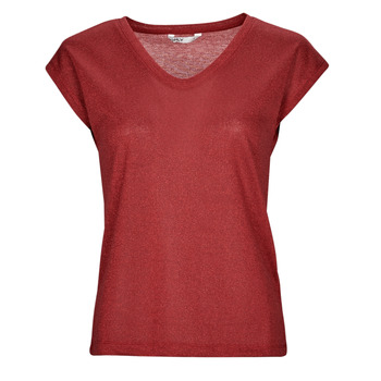 textil Dame T-shirts m. korte ærmer Only ONLSILVERY S/S V NECK LUREX TOP Rød