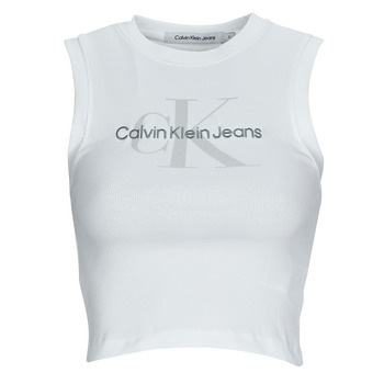 textil Dame T-shirts m. korte ærmer Calvin Klein Jeans ARCHIVAL MONOLOGO RIB TANK TOP Hvid