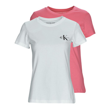 textil Dame T-shirts m. korte ærmer Calvin Klein Jeans 2-PACK MONOGRAM SLIM TEE X2 Hvid / Pink