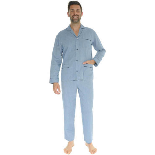 textil Herre Pyjamas / Natskjorte Le Pyjama Français CHARLIEU Blå