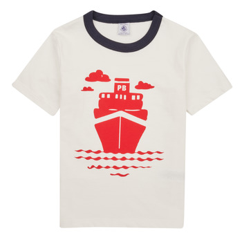 textil Dreng T-shirts m. korte ærmer Petit Bateau FOXY Hvid / Marineblå / Rød