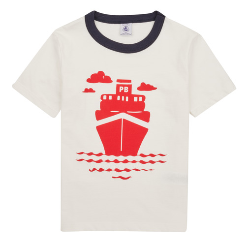 textil Dreng T-shirts m. korte ærmer Petit Bateau FOXY Hvid / Marineblå / Rød