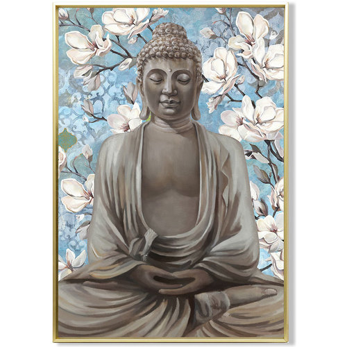 Indretning Malerier og lærreder Signes Grimalt Buddha Maleri Blomster Baggrund Blå