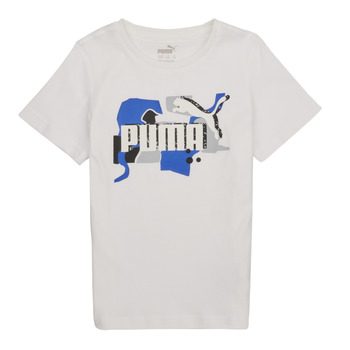 textil Dreng T-shirts m. korte ærmer Puma ESS COL LOGO Hvid / Blå