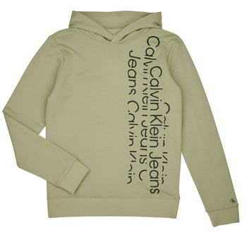 textil Dreng Sweatshirts Calvin Klein Jeans REPEAT INSTITUTIONAL LOGO HOODIE Kaki