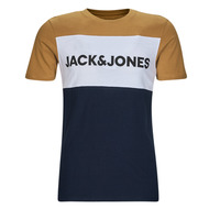 textil Herre T-shirts m. korte ærmer Jack & Jones JJELOGO BLOCKING TEE SS Gul / Hvid / Marineblå