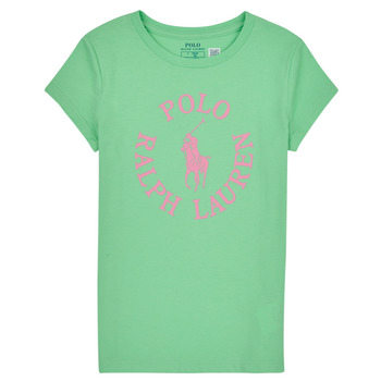 textil Pige T-shirts m. korte ærmer Polo Ralph Lauren SS GRAPHIC T-KNIT SHIRTS-T-SHIRT Grøn / Pink
