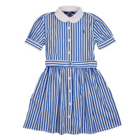 textil Pige Korte kjoler Polo Ralph Lauren MAGALIE DRS-DRESSES-DAY DRESS Blå / Hvid