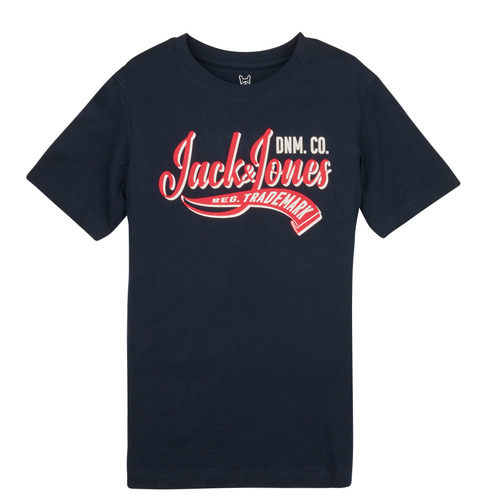 textil Dreng T-shirts m. korte ærmer Jack & Jones JJELOGO TEE SS NECK 2 COL JNR Marineblå