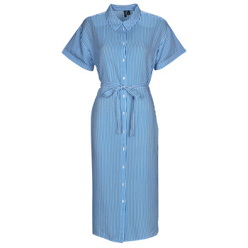 textil Dame Lange kjoler Vero Moda VMBUMPY SS CALF SHIRT DRESS NOOS Blå / Blc