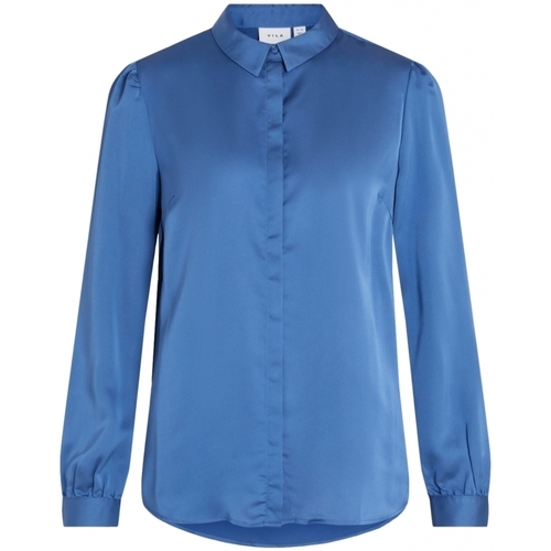 textil Dame Toppe / Bluser Vila Camisa Ellette Satin L/S - Federal Blue Blå