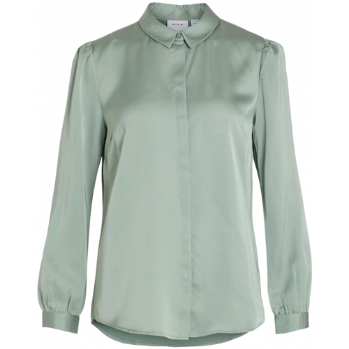 textil Dame Toppe / Bluser Vila Shirt Ellette Satin L/S - Green/Milieu Grøn