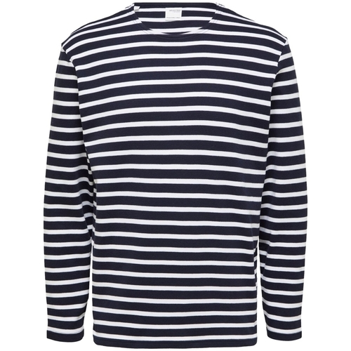 textil Herre T-shirts & poloer Selected Noos Briac Stripe L/S T-Shirt - Navy Blazer Blå