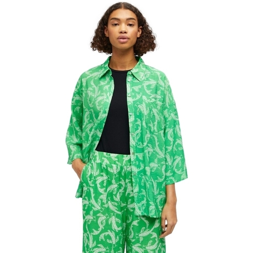 textil Dame Toppe / Bluser Object Shirt Rio 3/4 - Fern Green Grøn