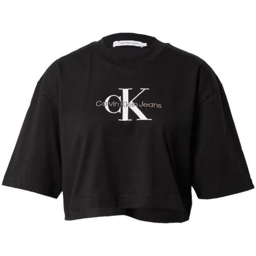 textil Dame T-shirts m. korte ærmer Calvin Klein Jeans  Sort