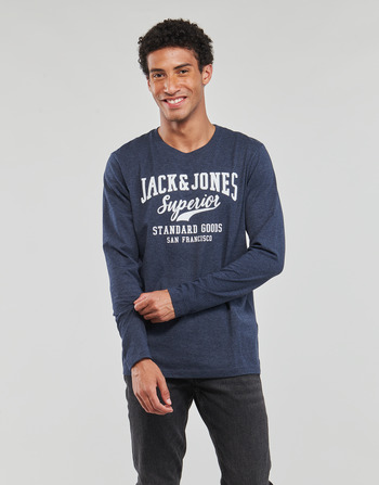 textil Herre Langærmede T-shirts Jack & Jones JJLOGO TEE LS O-NECK 1 COL MEL Marineblå