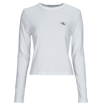 textil Dame Langærmede T-shirts Calvin Klein Jeans WOVEN LABEL RIB LONG SLEEVE Hvid