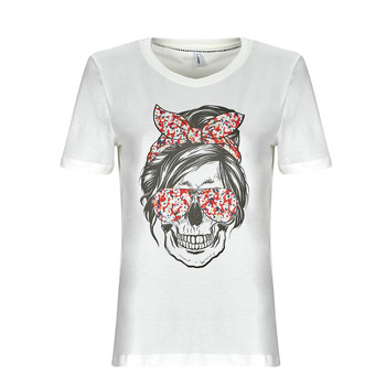 textil Dame T-shirts m. korte ærmer Only ONLABELLA L/S GLITTER V-NECK CS KNT Hvid