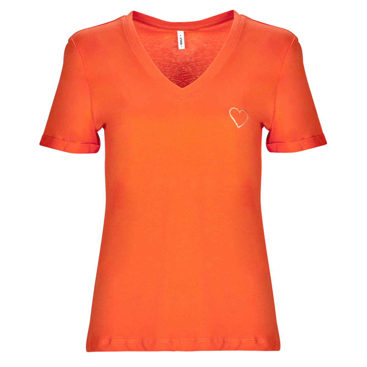 textil Dame T-shirts m. korte ærmer Only ONLKITA S/S V-NECK HEART TOP BOX CS JRS Orange