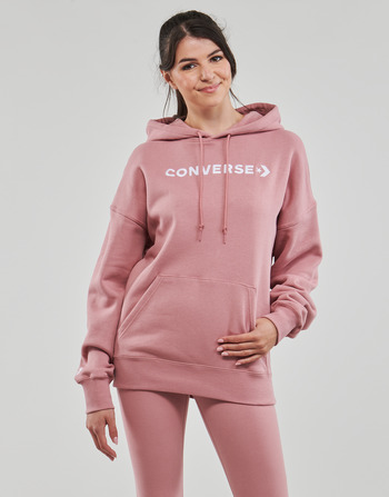 textil Dame Sweatshirts Converse EMBROIDERED WORDMARK FLEECE HOODIE Pink