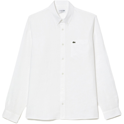 textil Herre Skjorter m. lange ærmer Lacoste Linen Casual Shirt - Blanc Hvid