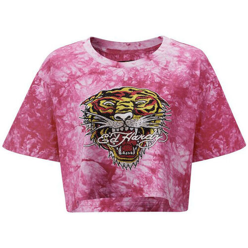 textil Dame T-shirts & poloer Ed Hardy Los tigre grop top hot pink Pink