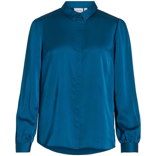 textil Dame Toppe / Bluser Vila Noos Ellette Satin Shirt - Moroccan Blue Blå